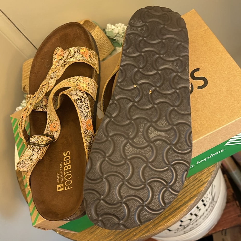 White Mountain Braided Multicolor Print Footbed Sandals - Brown Base - Picture 4 of 5